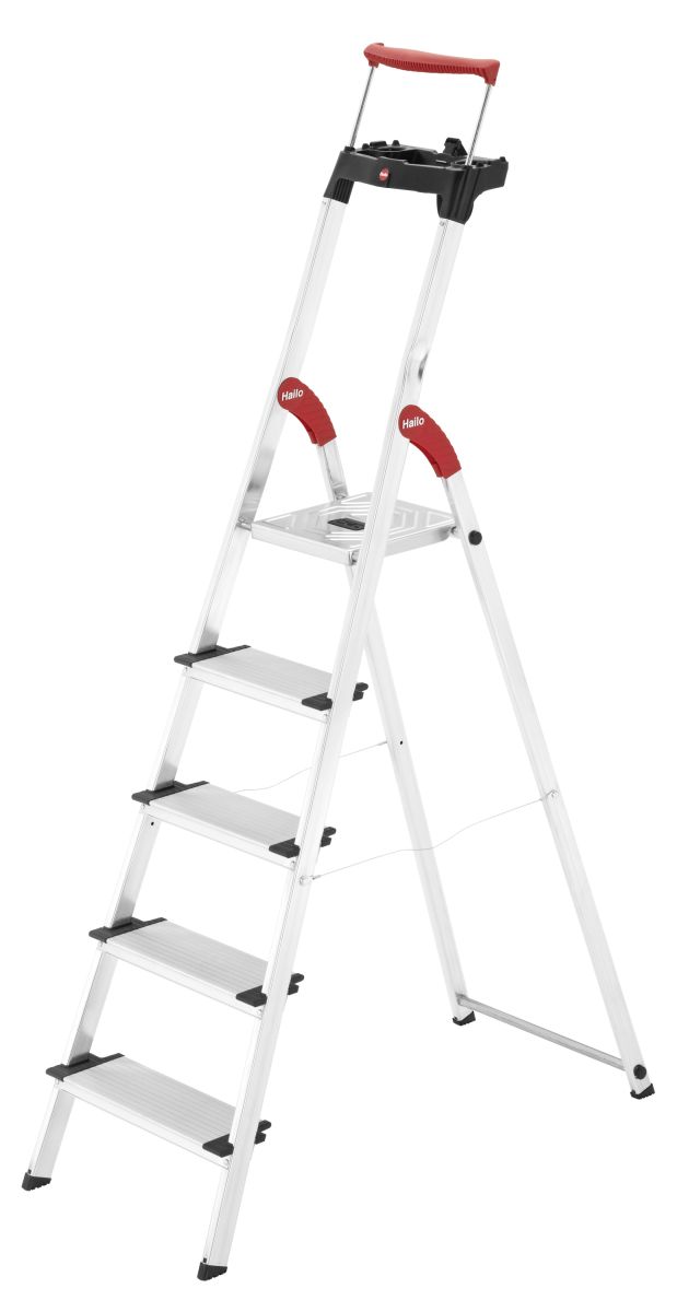 2A-Ware Hailo 5 Stufen Alu-Sicherheits-Haushaltsleiter, XXL Stufen Produktabbildung