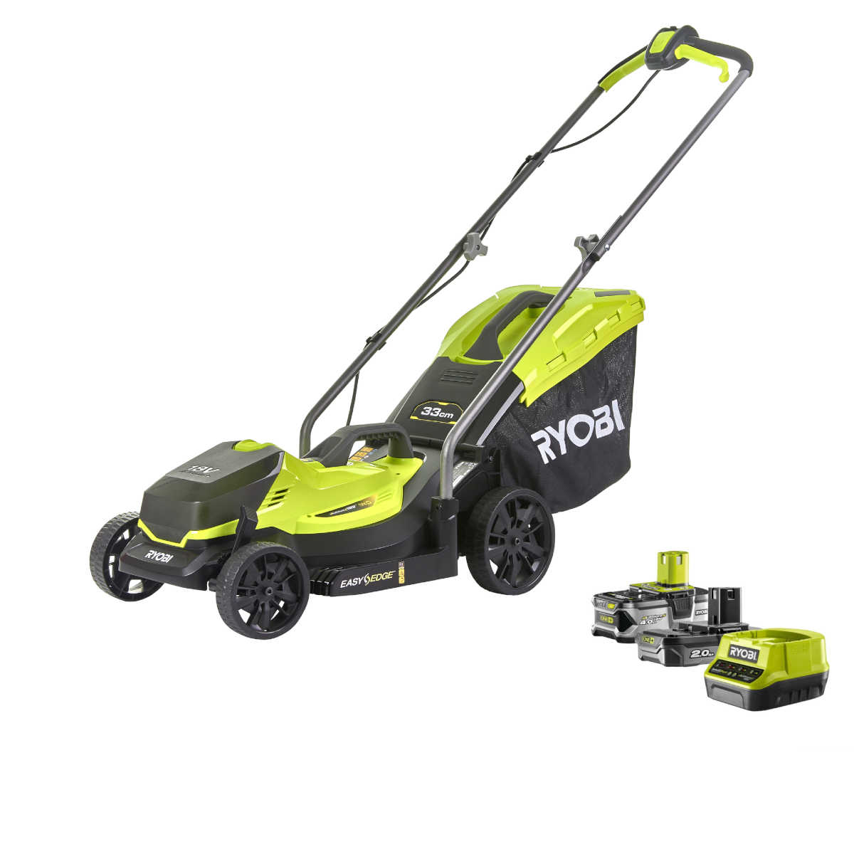 RYOBI OLM1833B 18 V Akku-Rasenmäher mit Mulchfunktion Set mit Akkus + Ladegerät Produktabbildung 1
