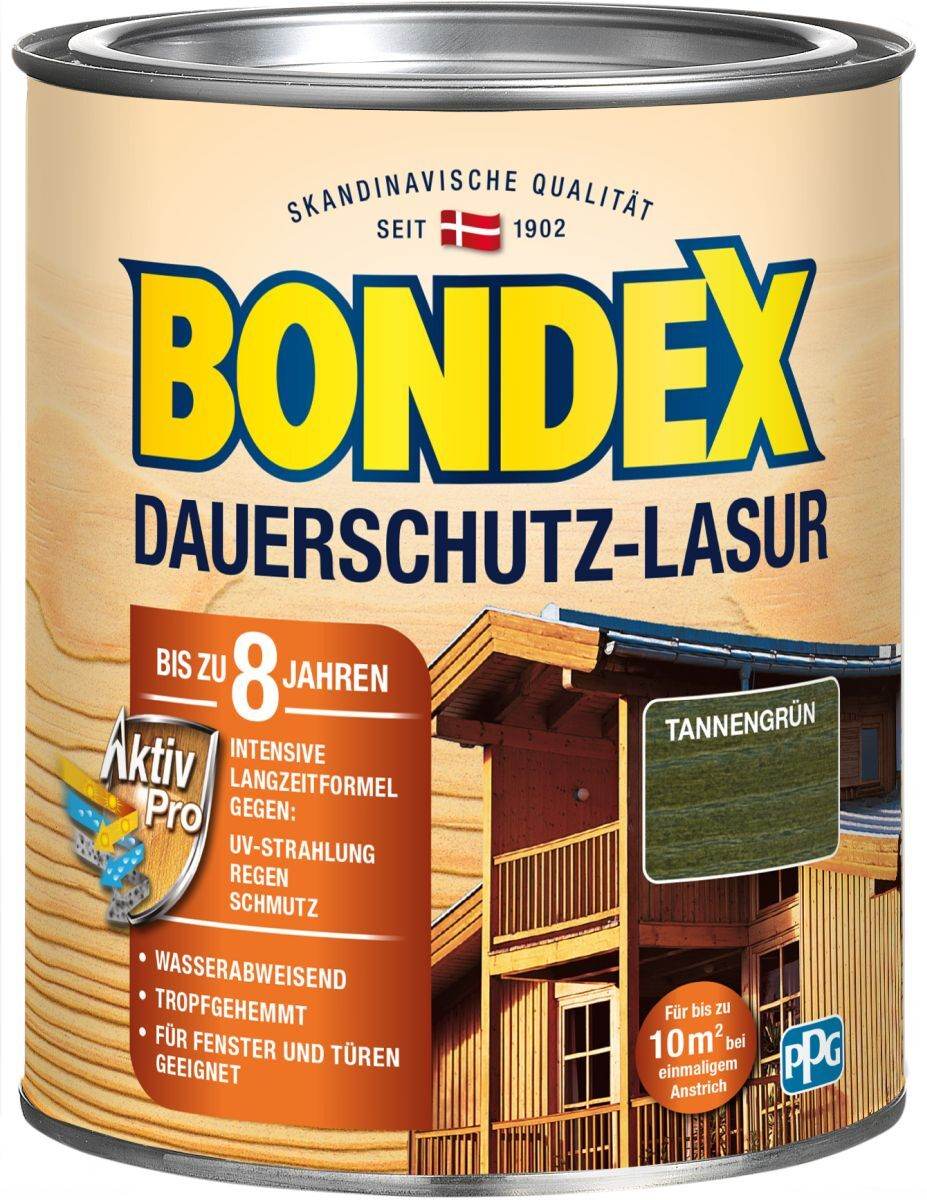 BONDEX Dauerschutz-Lasur Außen, Holzfarbe, wetterschutz, 0,75 l, Tannengrün Produktabbildung