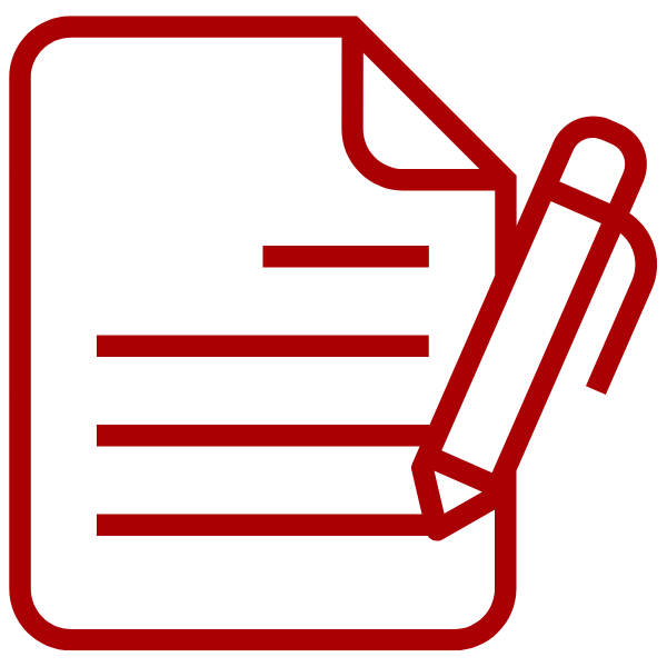 Ein rotes Symbol eines Dokuments mit einem Stift