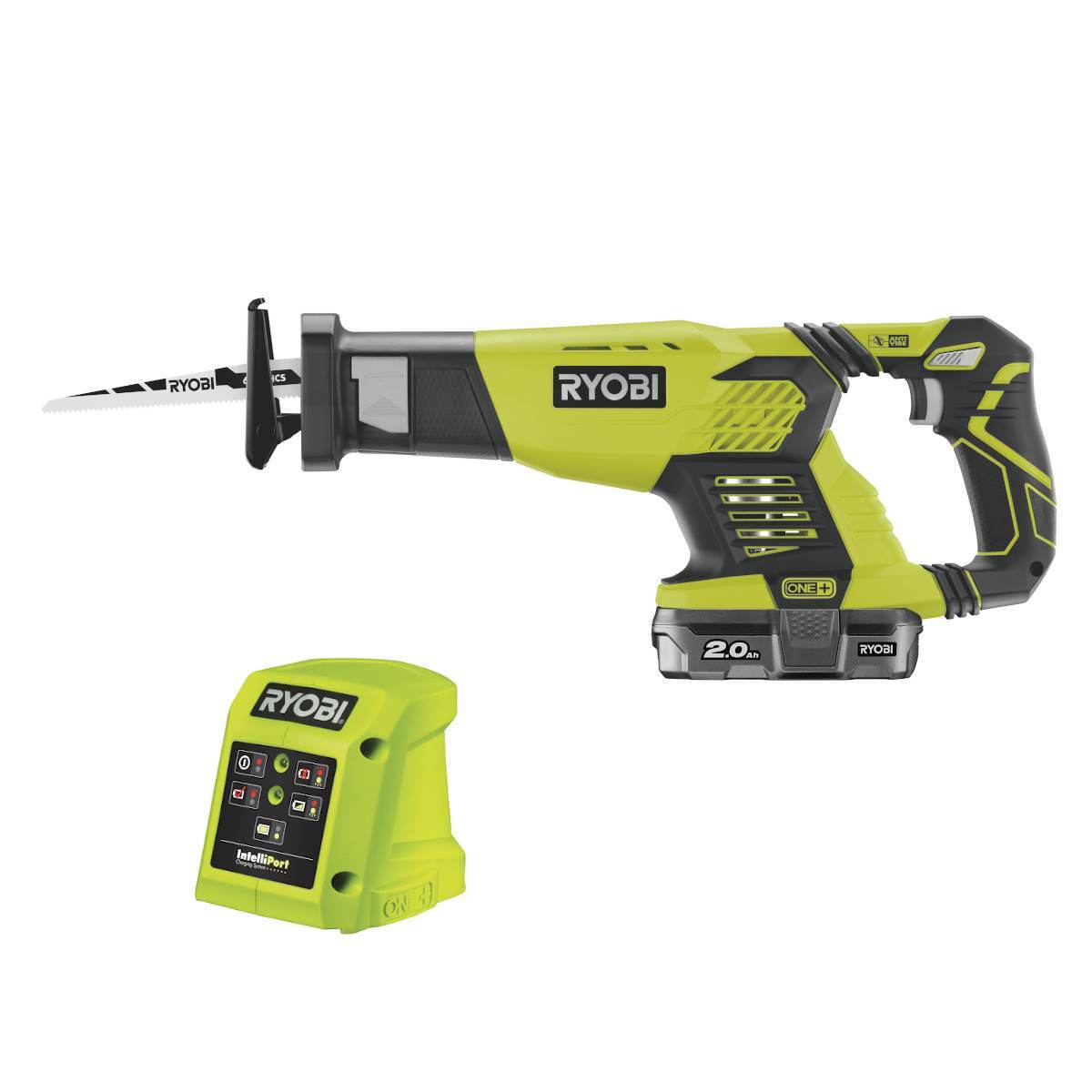 Ryobi Akku Säbelsäge ONE+ 18 V | 22 mm Hublänge | mit 2,0 Ah Akku und Ladegerät | RRS1801-L20G Produktabbildung
