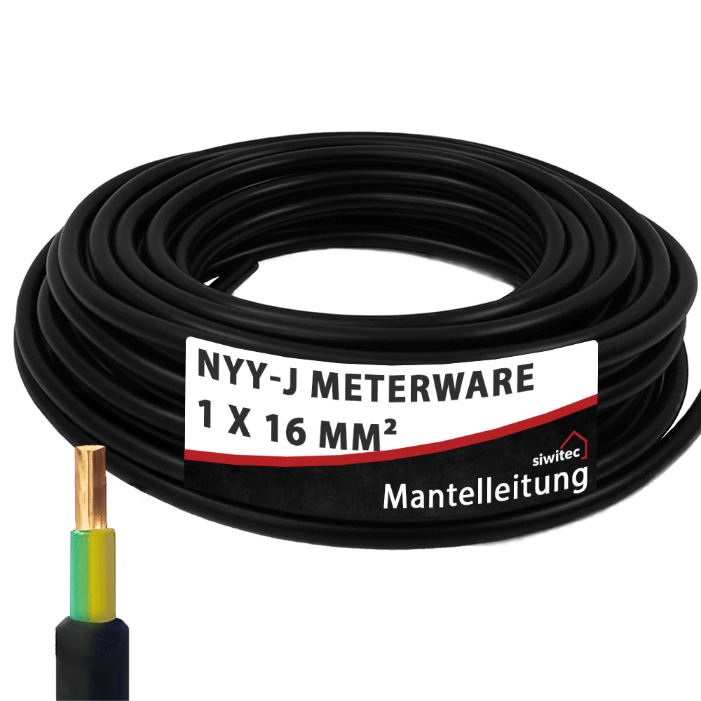 siwitec NYY-Kabel,  NYY-J 1 x 16 mm², 1 m, Erdkabel für Verlegung im Erdreich, Kabel nach Maß Produktabbildung