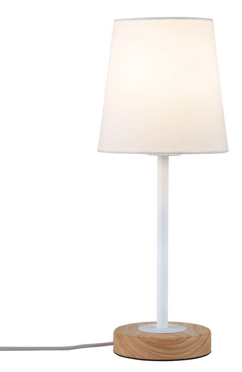 Paulmann Tischleuchte Neordic Stellan 1-flammig mit Stoffschirm Weiß/Holz Produktabbildung