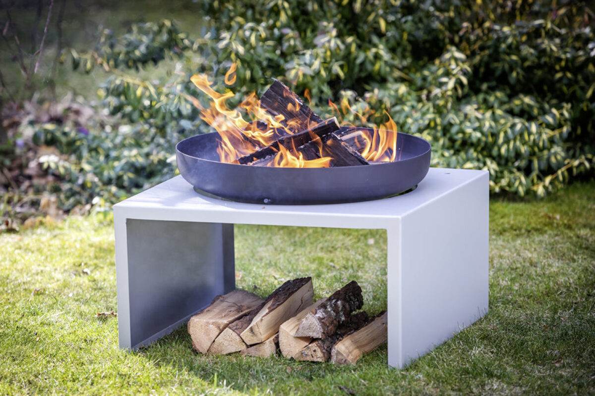 Feu du Jardin Feuerschale MODERNE silber, mit Edelstahl-Grillrost und Schwenkarm, Feuerstelle Produktabbildung 3