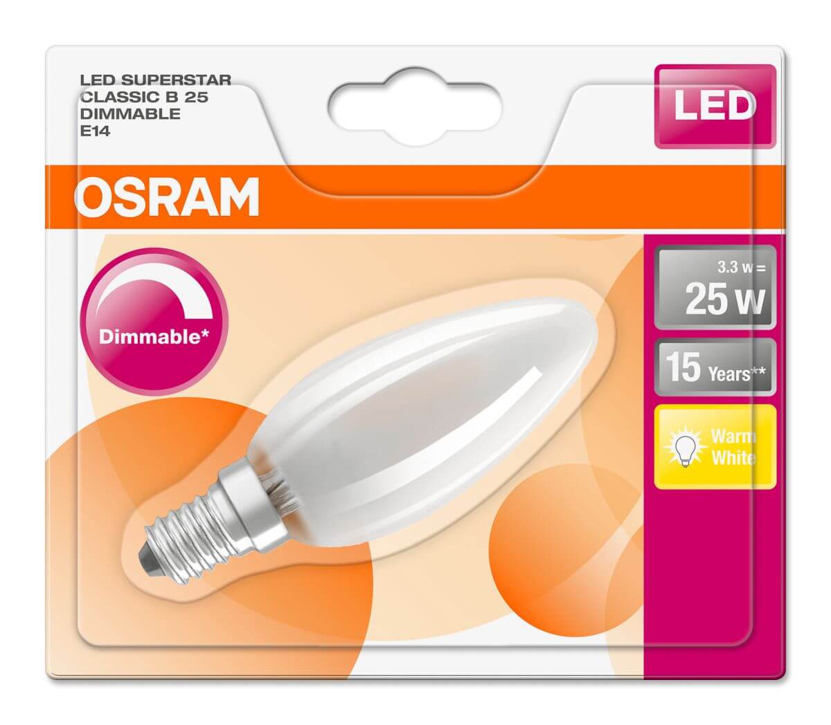 Osram 12er Pack LED SUPERSTAR Classic B 25, 4W = 25W, 250 lm, E14, Matt, Warmweiß (2700 K) Produktabbildung 1