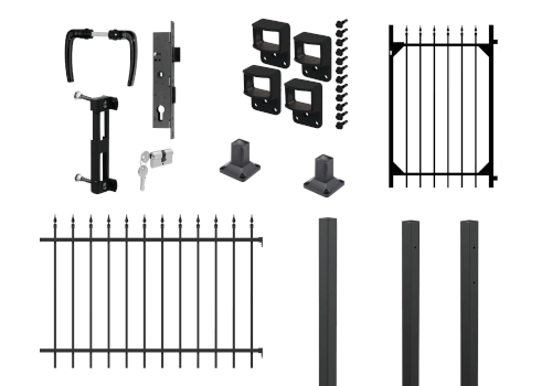 Zaunbausatz mit Tor, Pfosten, Griffen und Zubehörteilen