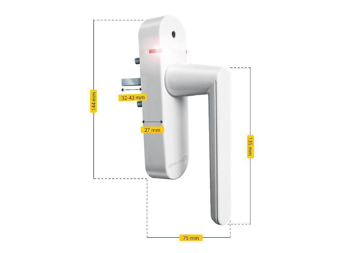 Schellenberg Fenstergriff mit Alarmfunktion, 32-43 mm Stiftlänge, 118 dBA, mit Batterien, Weiß Produktabbildung 3