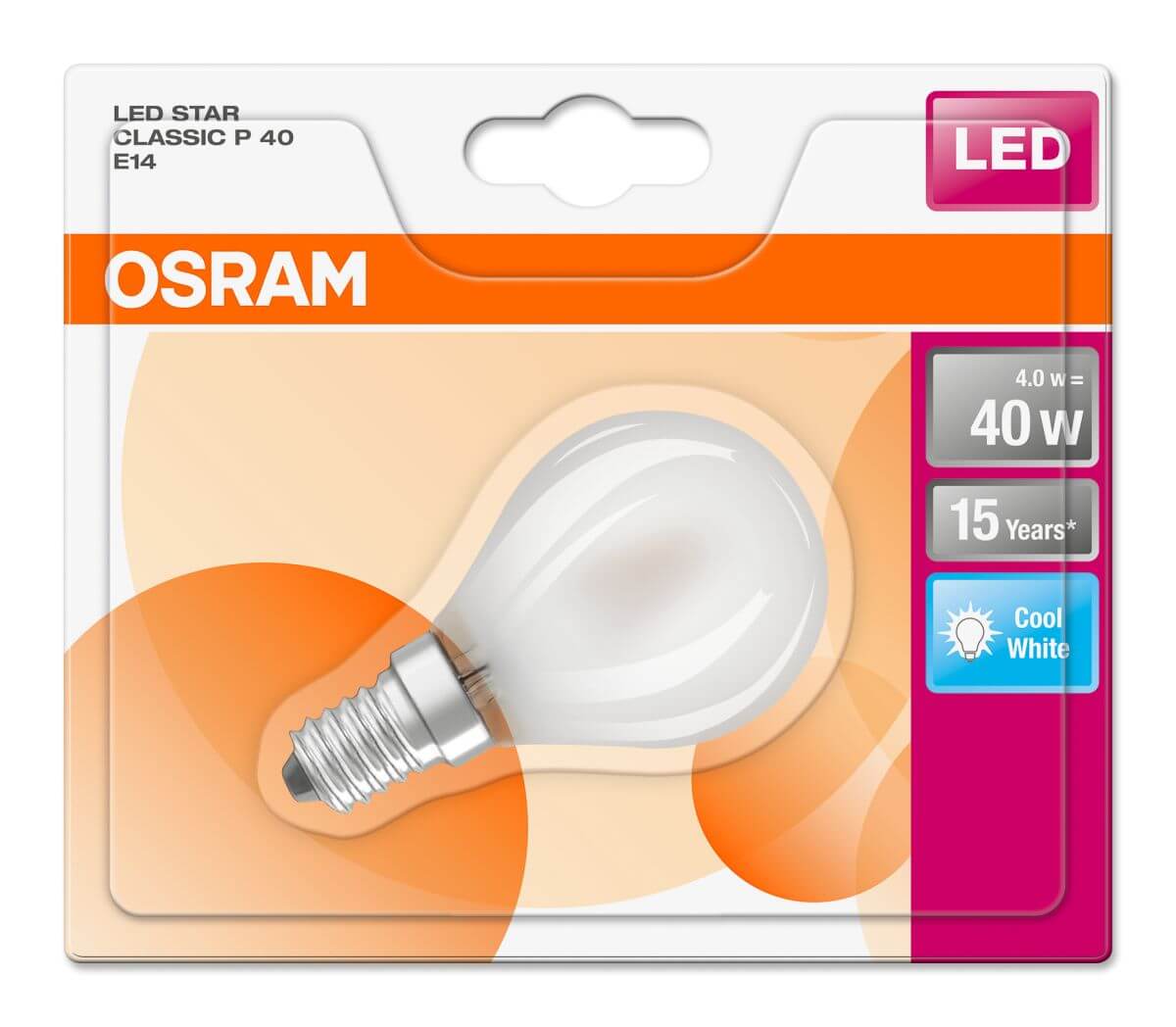 Osram LED Star Classic P 40, 4W = 40W, 470 lm, E14, matt, Neutralweiß (4000 K), Filament Lampe Produktabbildung 2