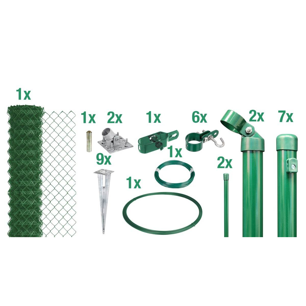 Alberts Maschendrahtzaun Komplettset mit Bodenhülsen, Grün, 0,8 m hoch, 15 m lang Produktabbildung