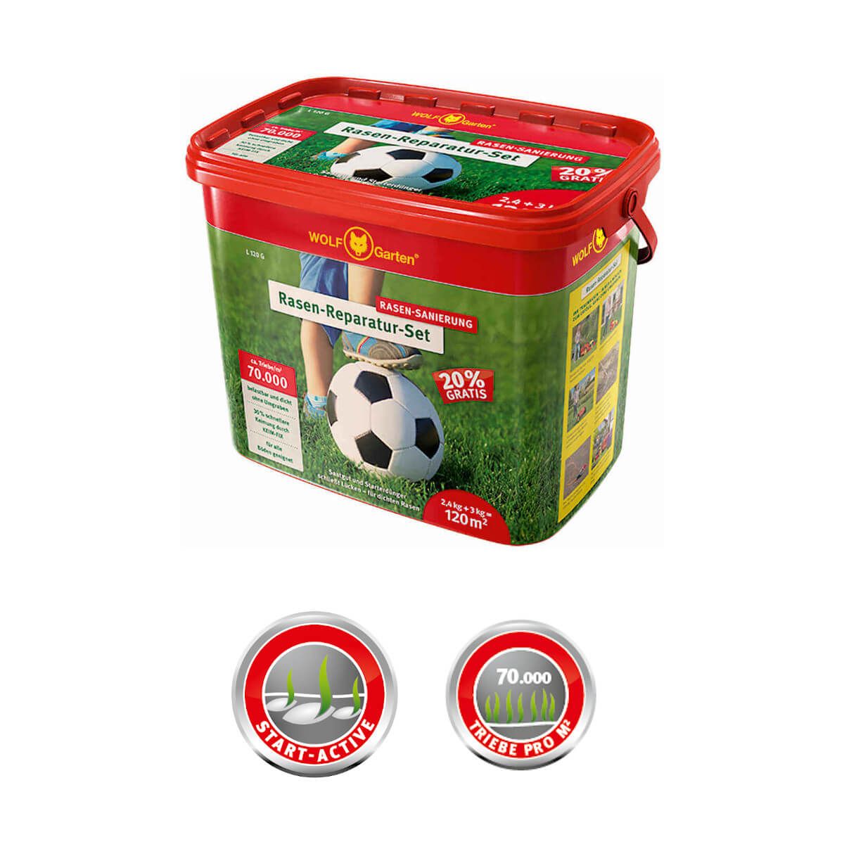 Wolf-Garten Saatgut Qualitäts-Rasensamen + Starter-Dünger | Rasen-Reparatur-Set | Rasensanierung Produktabbildung 2