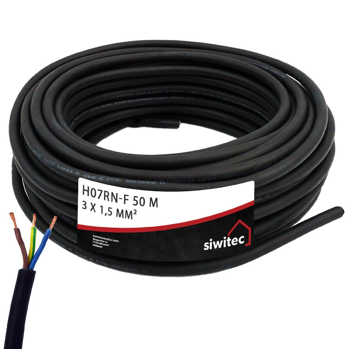 siwitec H07RN-F Gummischlauchleitung, 3 x 1,5 mm², Kabellänge 50 m, 450 - 750V, Stromkabel, Robust Produktabbildung
