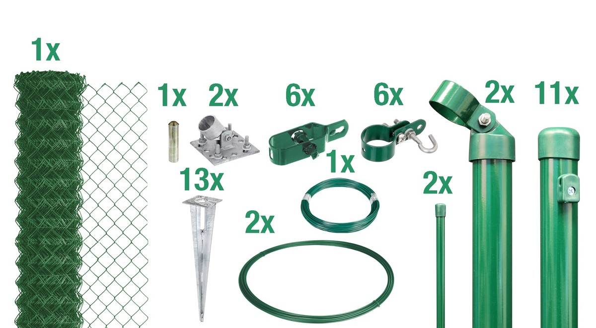 Alberts Maschendrahtzaun Komplettset mit Bodenhülsen, Grün, 1,25 m hoch, 25 m lang Produktabbildung