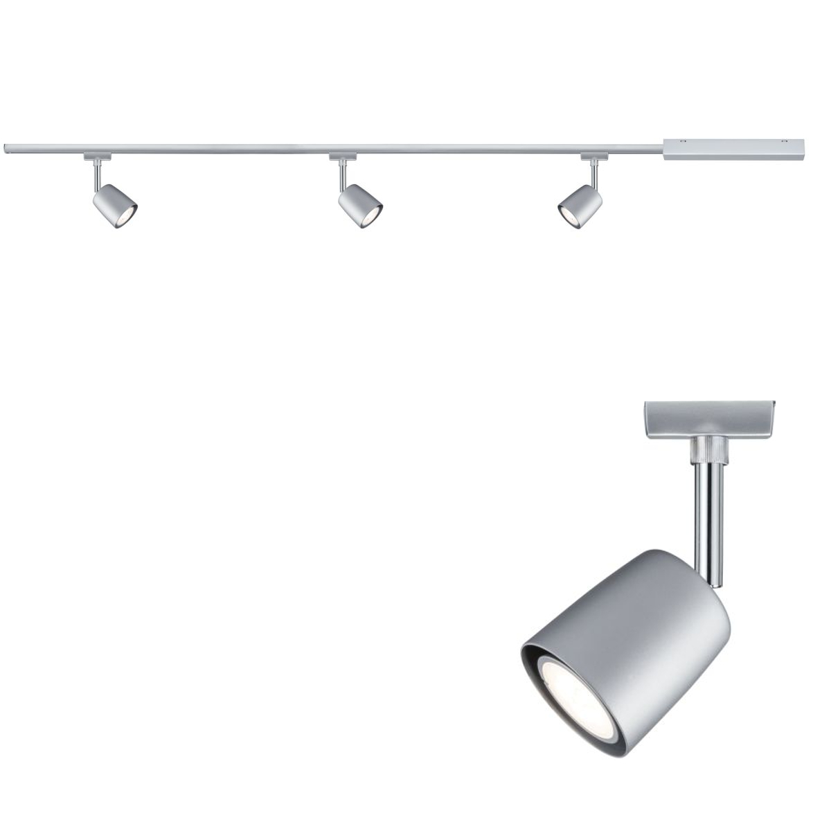 Paulmann URail Set Cover Chrom matt, inkl 3 Leuchten, Leuchtmittel, Schiene, Zubehör 3x6,5W GU10 Produktabbildung