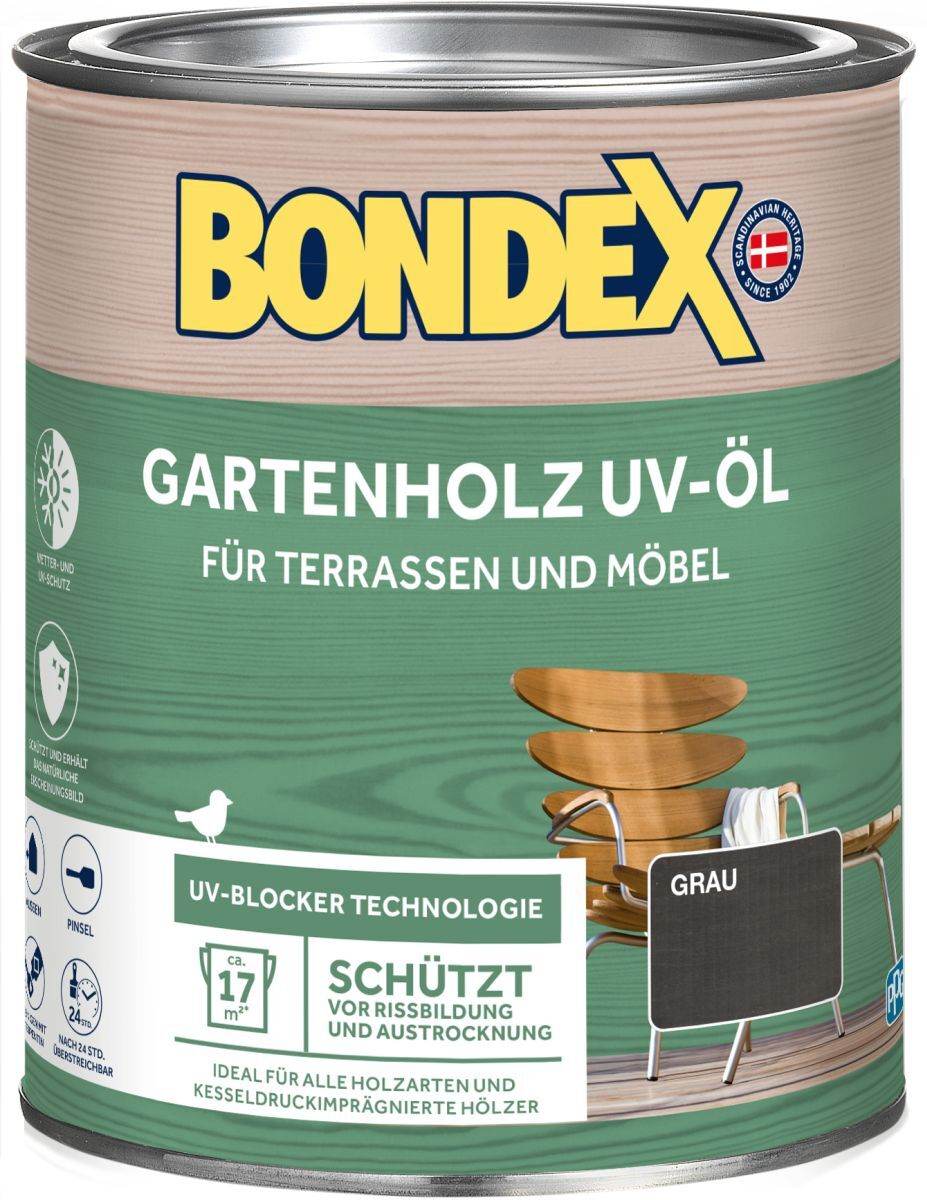 BONDEX UV-Öl grau, Wasser-stop Abperleffekt, Witterungsschutz, UV-Schutz, 0,75 l Produktabbildung 1