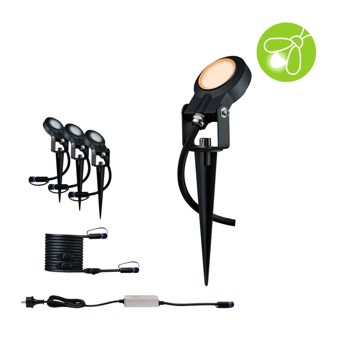 Paulmann Plug & Shine LED Spot Sting 3er-Basisset, 6,3 W, 280 lm, IP67, 2200 K, insektenfreundlich Produktabbildung