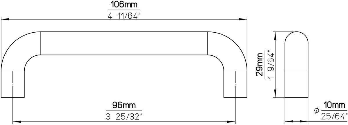 siwitec Möbelgriffe 6211 in Nickel matt, abgerundeter Griff, 2er-Set, Lochabstand 96 mm Produktabbildung 3