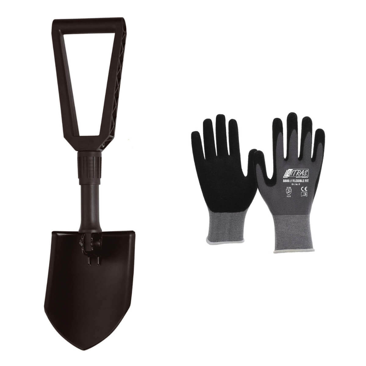 Fiskars Set - Klappspaten inklusive Handschuhe | Klappbare Schaufel, Spaten | Schwarz Produktabbildung 1