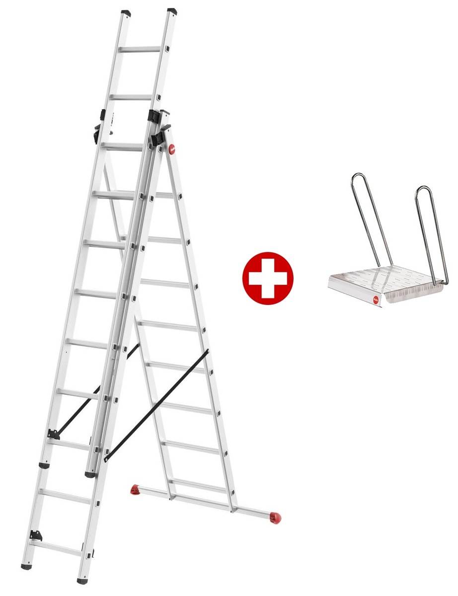 Hailo HobbyStep 3-in-1-Alu-Kombileiter + gratis Einhängetritt, flexible Sprossenleiter im Set Produktabbildung 1