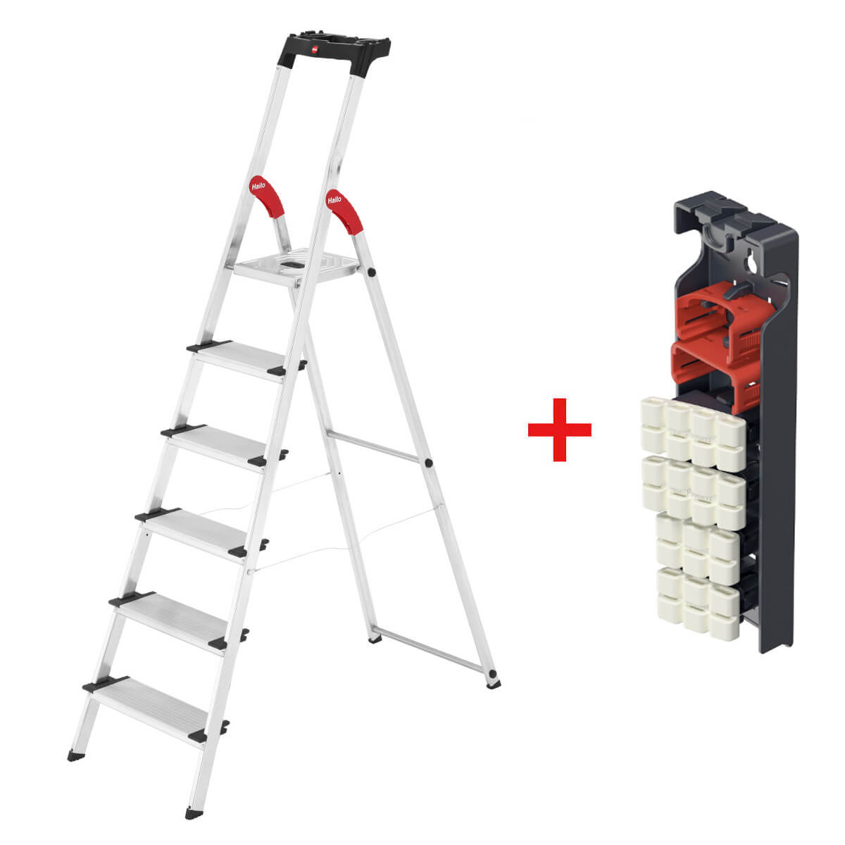 Hailo Set aus L80 Haushaltsleiter ComfortLine mit EasyClix Living Wechselfüßen, 6 Stufen Produktabbildung