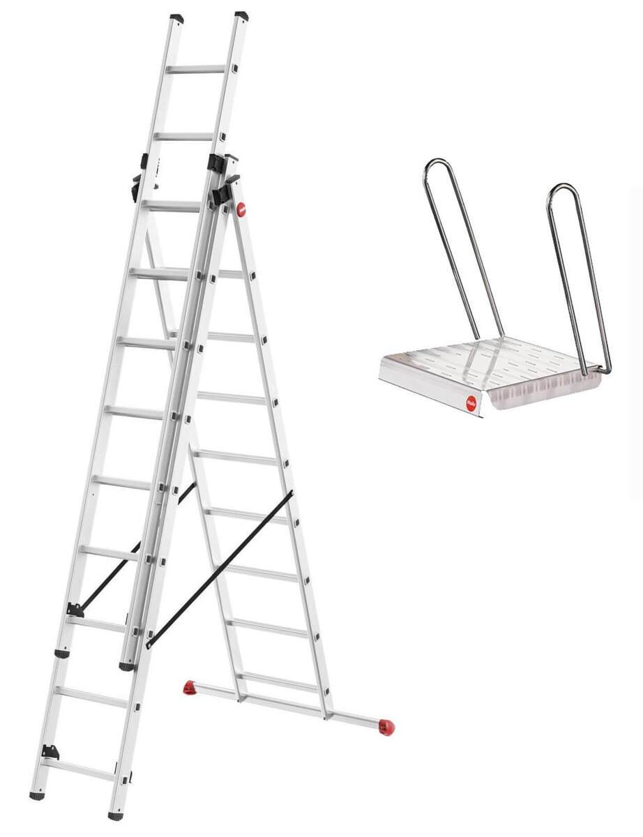 Hailo HobbyStep 3-in-1-Alu-Kombileiter + gratis Einhängetritt, flexible Sprossenleiter im Set Produktabbildung 3