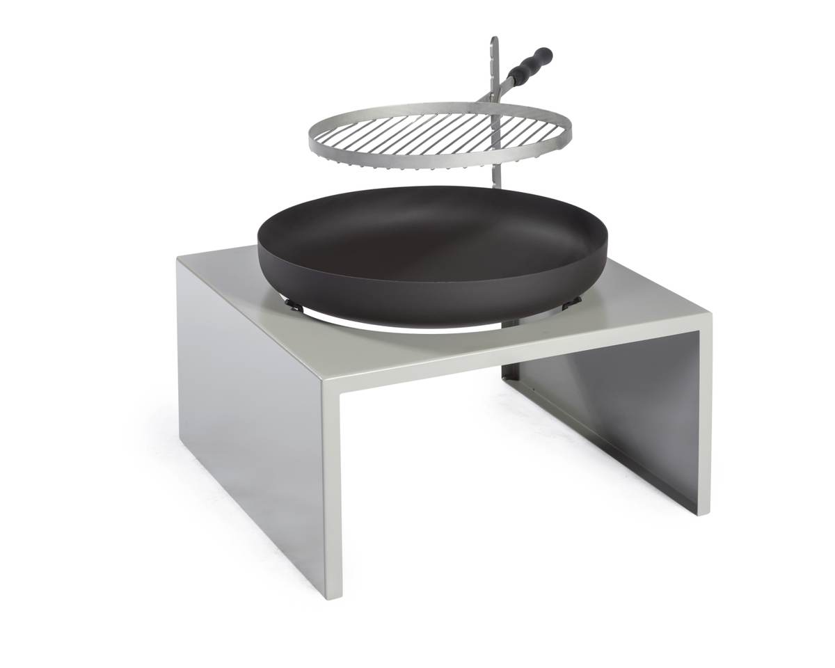 Feu du Jardin Feuerschale MODERNE silber, mit Edelstahl-Grillrost und Schwenkarm, Feuerstelle Produktabbildung 1