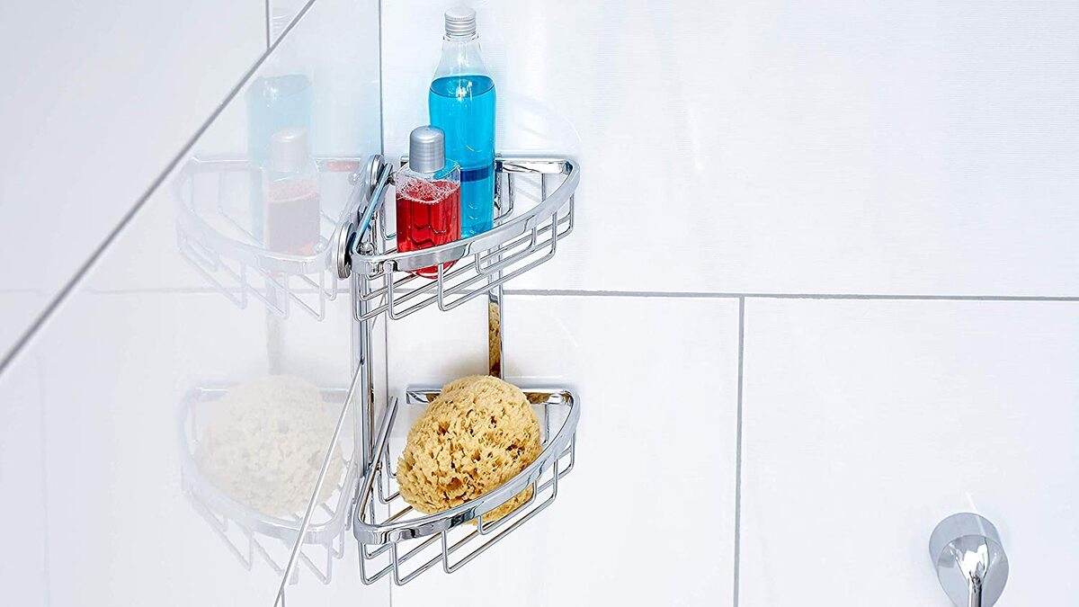 tesa Aluxx Eck-Duschablage, Zweistöckig, inkl Klebelösung, Ohne Bohren, Aluminium, Rostfrei Produktabbildung 5