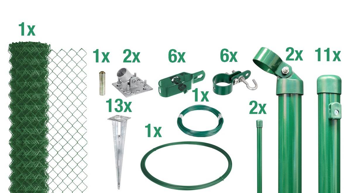 Alberts Maschendrahtzaun Komplettset mit Bodenhülsen, Grün, 1,5 m hoch, 25 m lang Produktabbildung