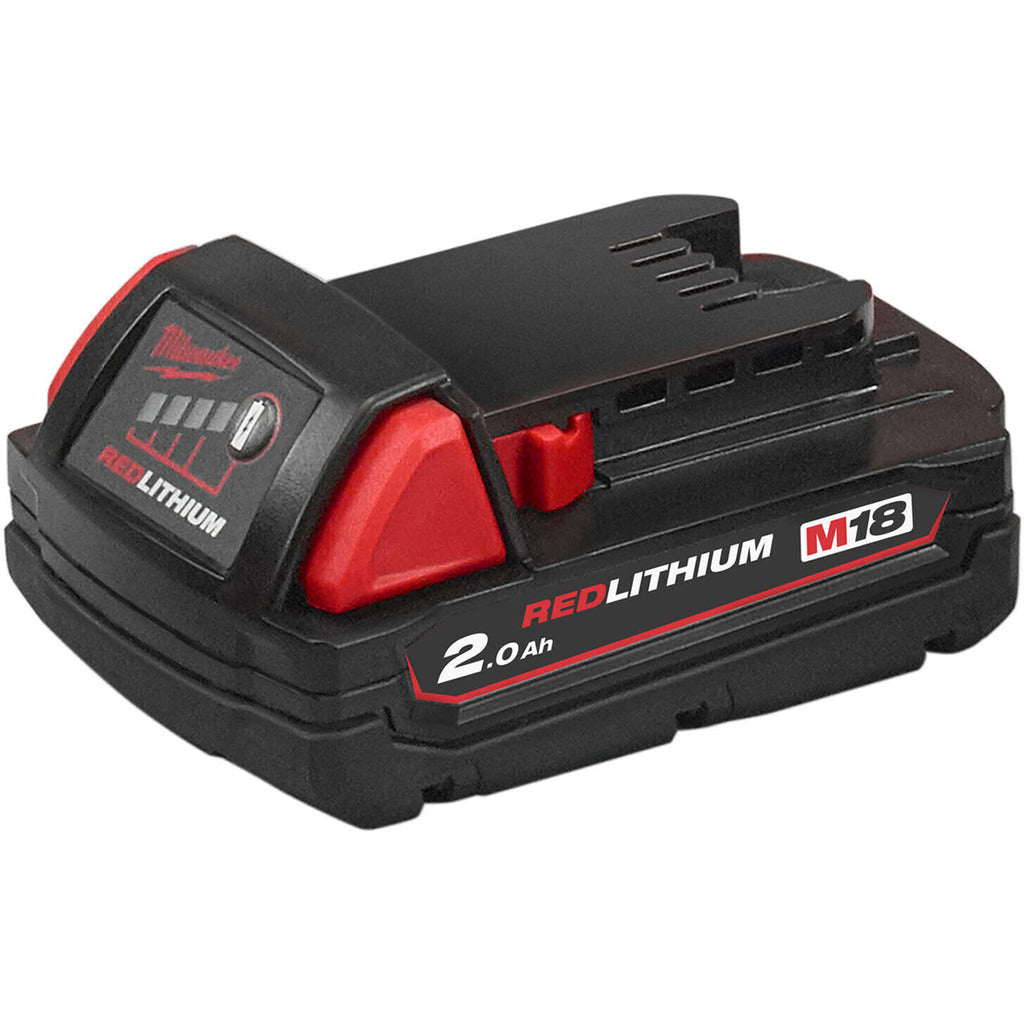 Milwaukee Akku, M18 B2, 18V, 2Ah, RedLithium-Ion, Ersatzakku für M18 Werkzeug, lange Laufzeit Produktabbildung
