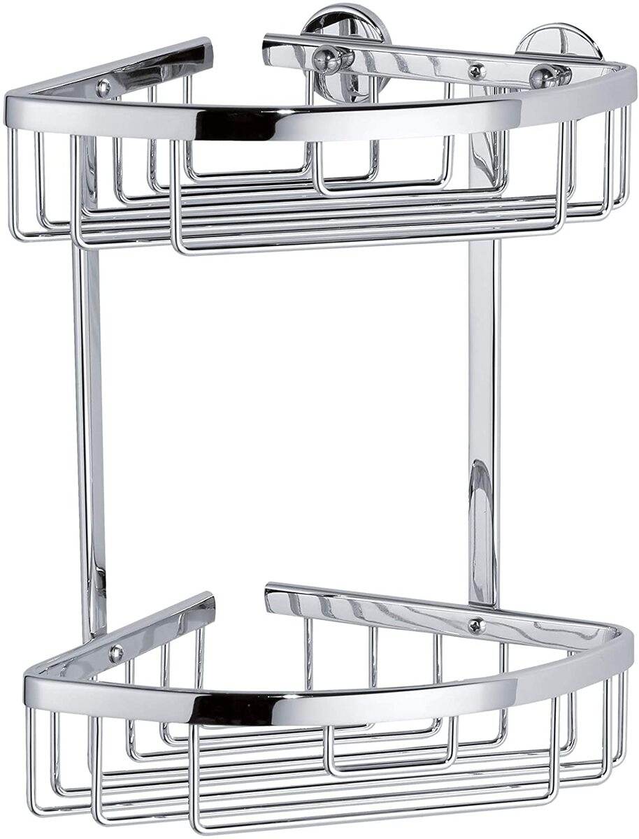 tesa Aluxx Eck-Duschablage, Zweistöckig, inkl Klebelösung, Ohne Bohren, Aluminium, Rostfrei Produktabbildung 1