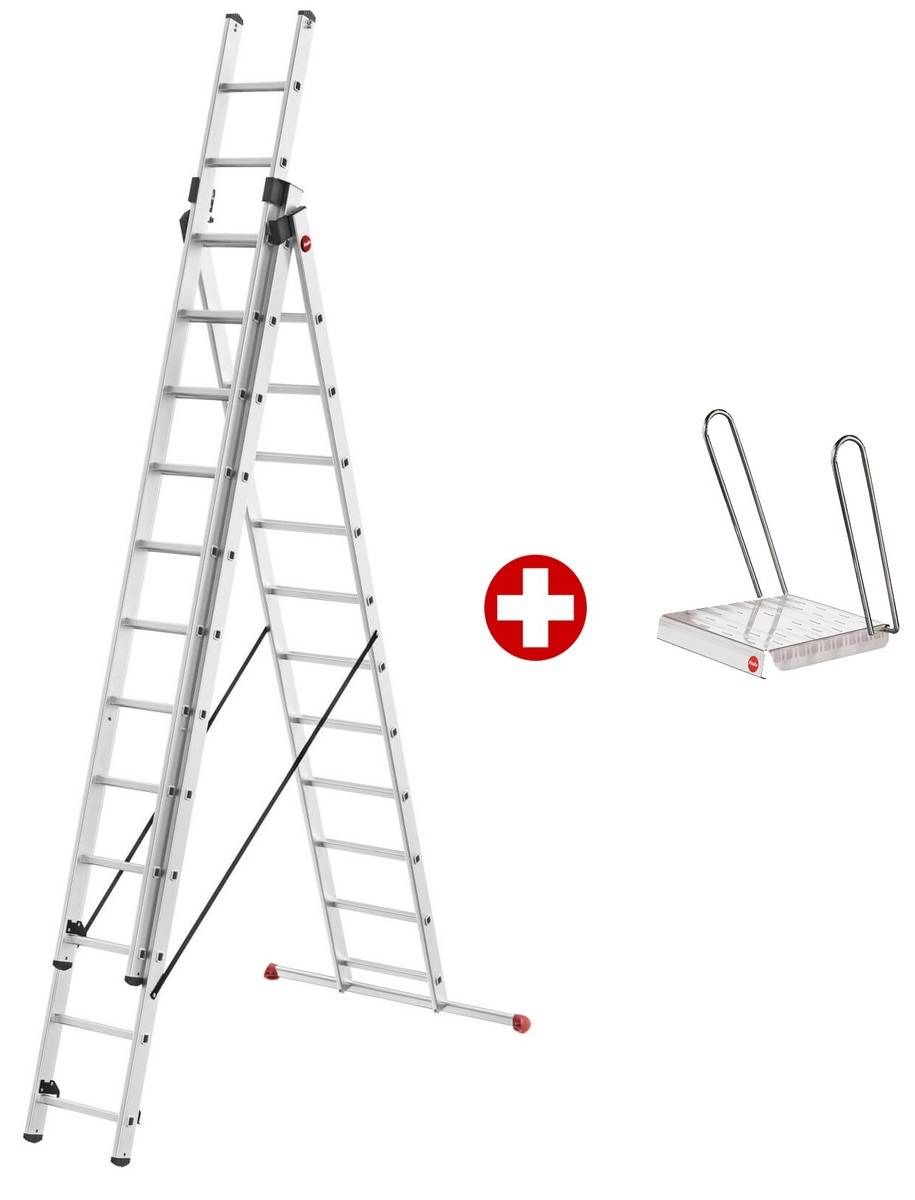Hailo HobbyStep Alu-Leiter mit gratis Einhängetritt, flexible Leiter mit 3 x 12 profilierten Stufen Produktabbildung