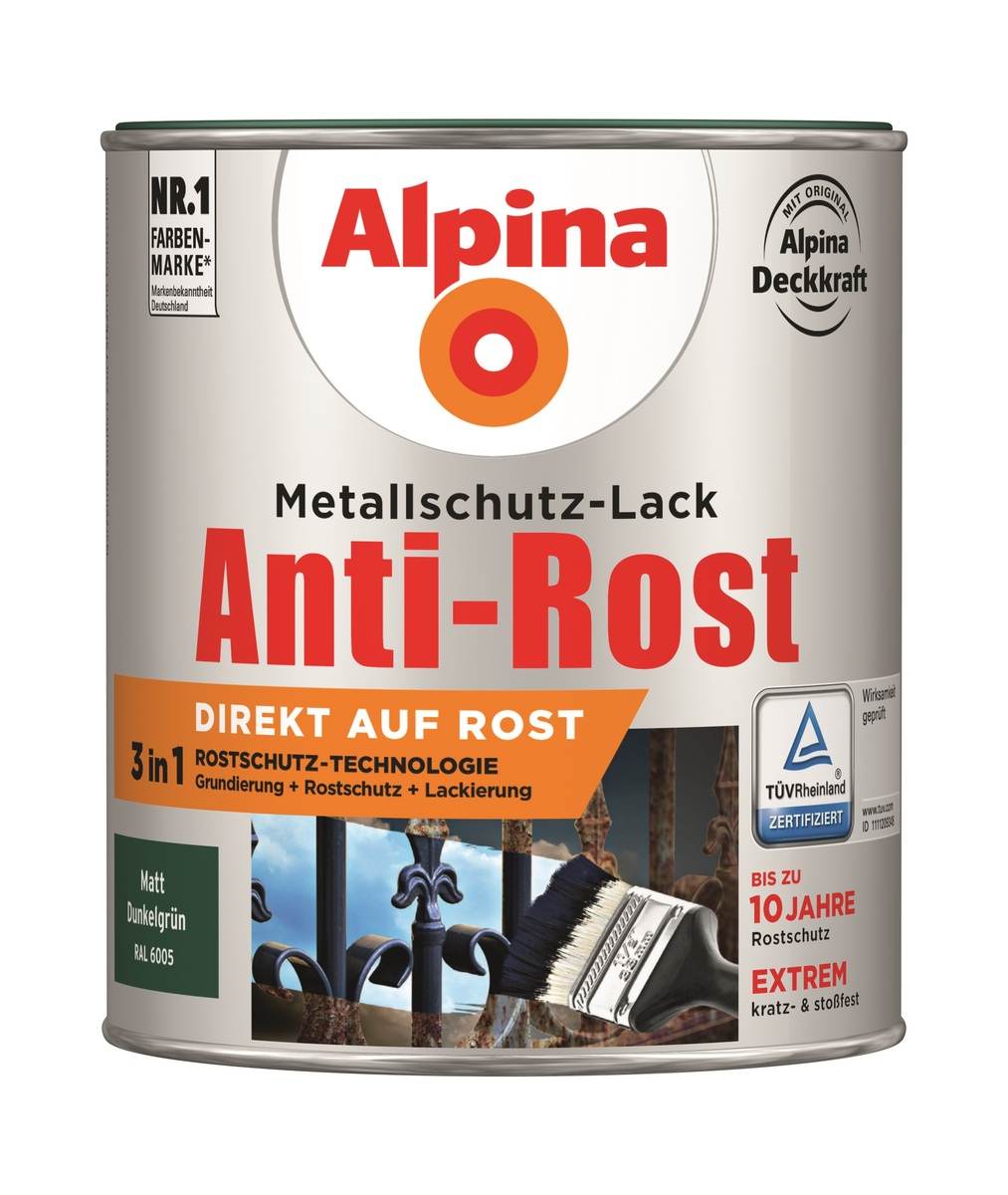 Alpina B-Ware Matallschutz-Lack Matt 750 ml RAL 6005 Dunkelgrün Produktabbildung