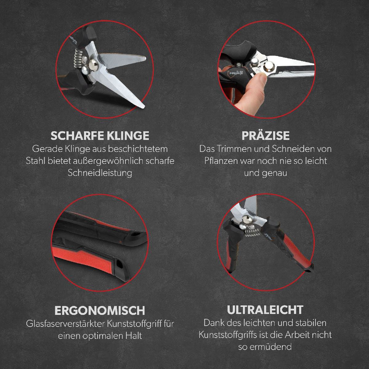 siwitec Gartenschere SG-12 mit gerader Klinge, Pflanzenschere, Blumenschere, Ernteschere, Rebschere Produktabbildung 5