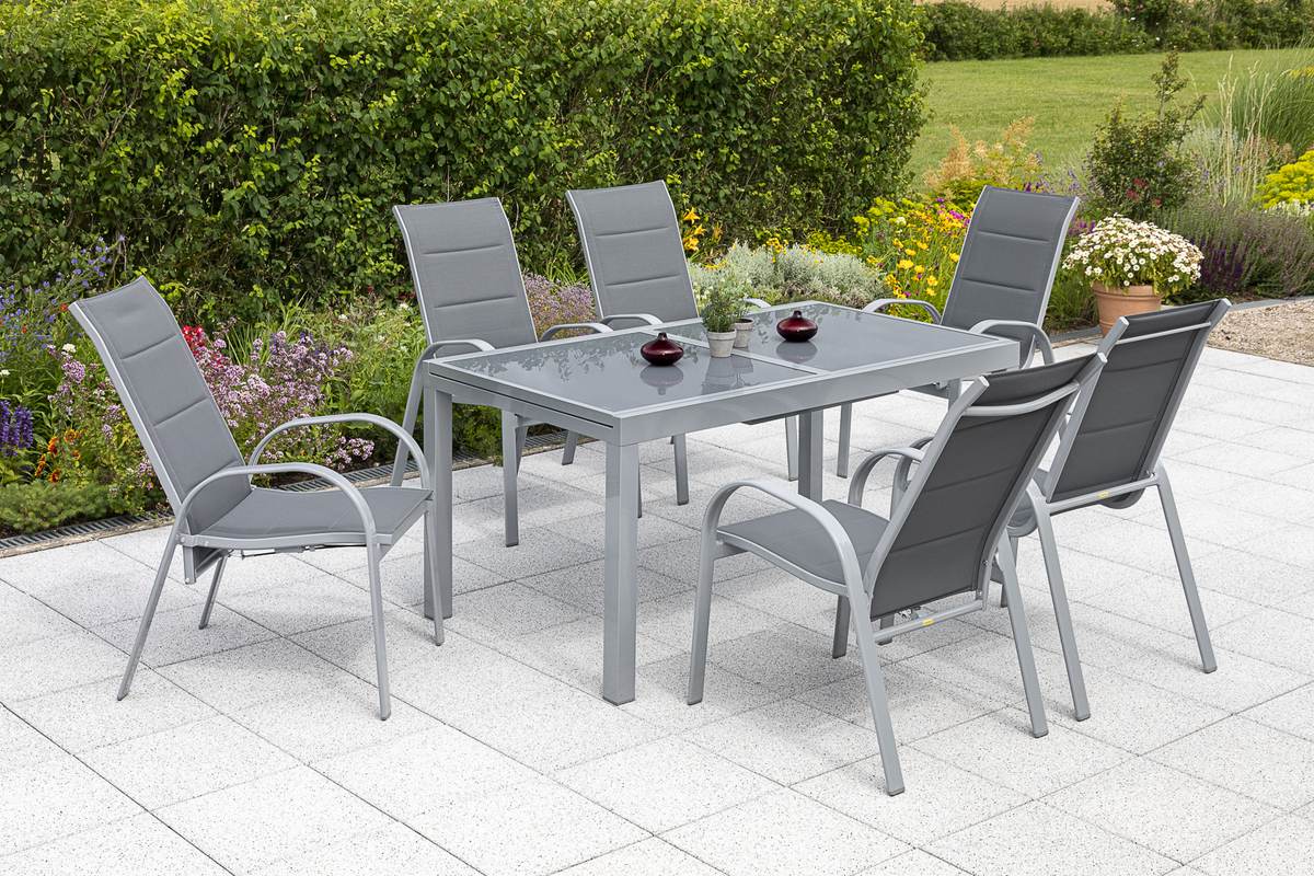 YOURSOL by Merxx Gartenmöbel Set Amalfi für 6 Personen mit Ausziehtisch, Aluminium, Grau, Hochlehner Produktabbildung