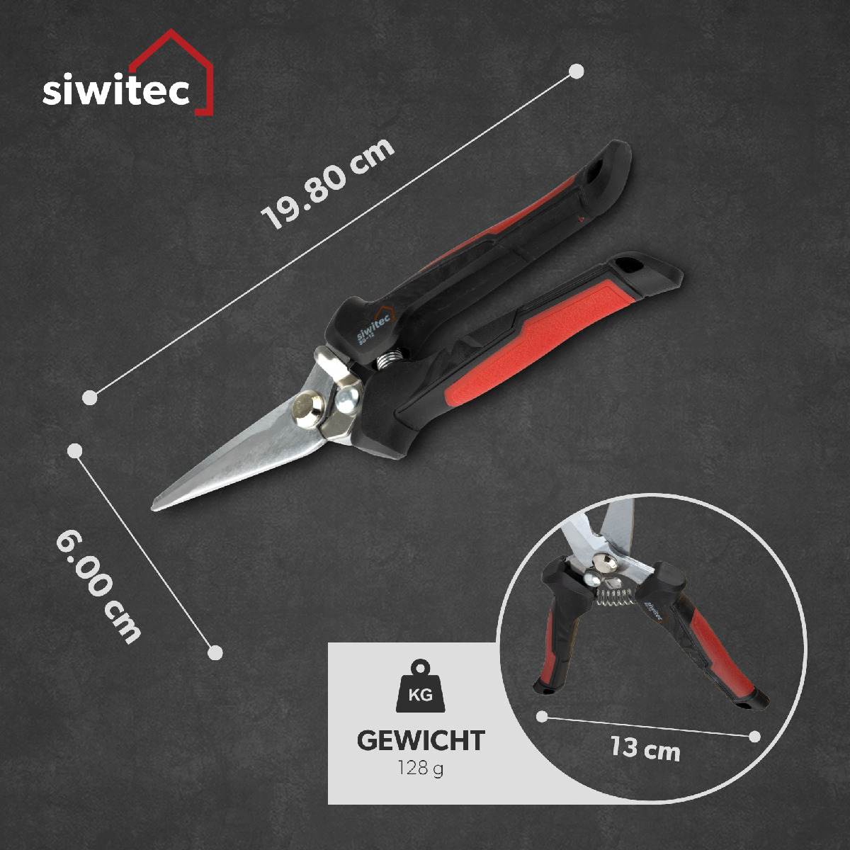 siwitec Gartenschere SG-12 mit gerader Klinge, Pflanzenschere, Blumenschere, Ernteschere, Rebschere Produktabbildung 3