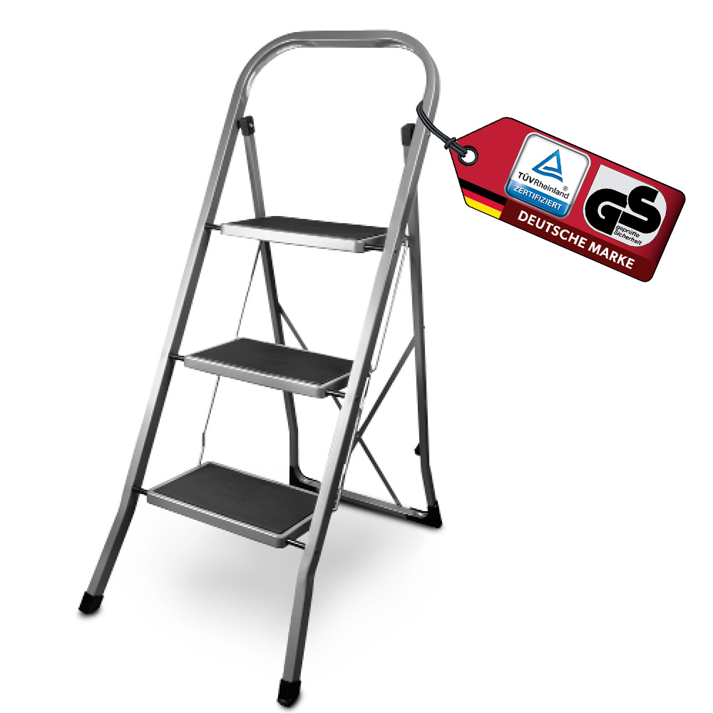  siwitec B-Ware Trittleiter 3 Stufen Anthrazit, TÜV zertifiziert, Klapptritt, Tritt, Klappleiter, Haushaltsleiter Produktabbildung