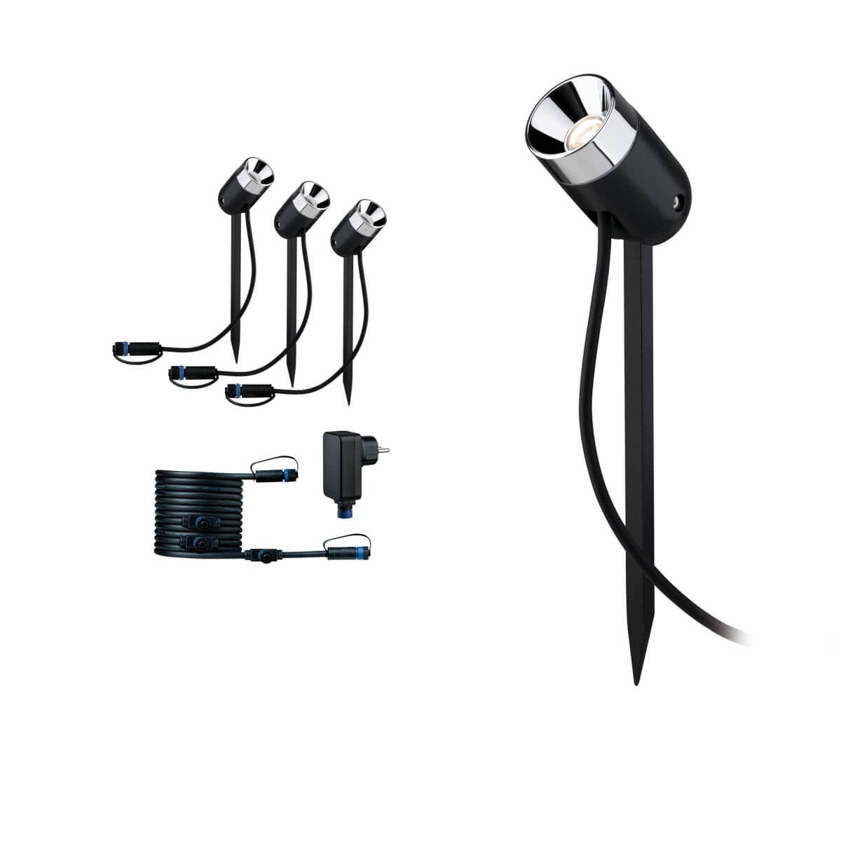 Paulmann Plug & Shine Basisset Erdspieß Pike, IP65, 3x3,5W, 24V, Anthrazit, Warmweiß (3000 K) Produktabbildung