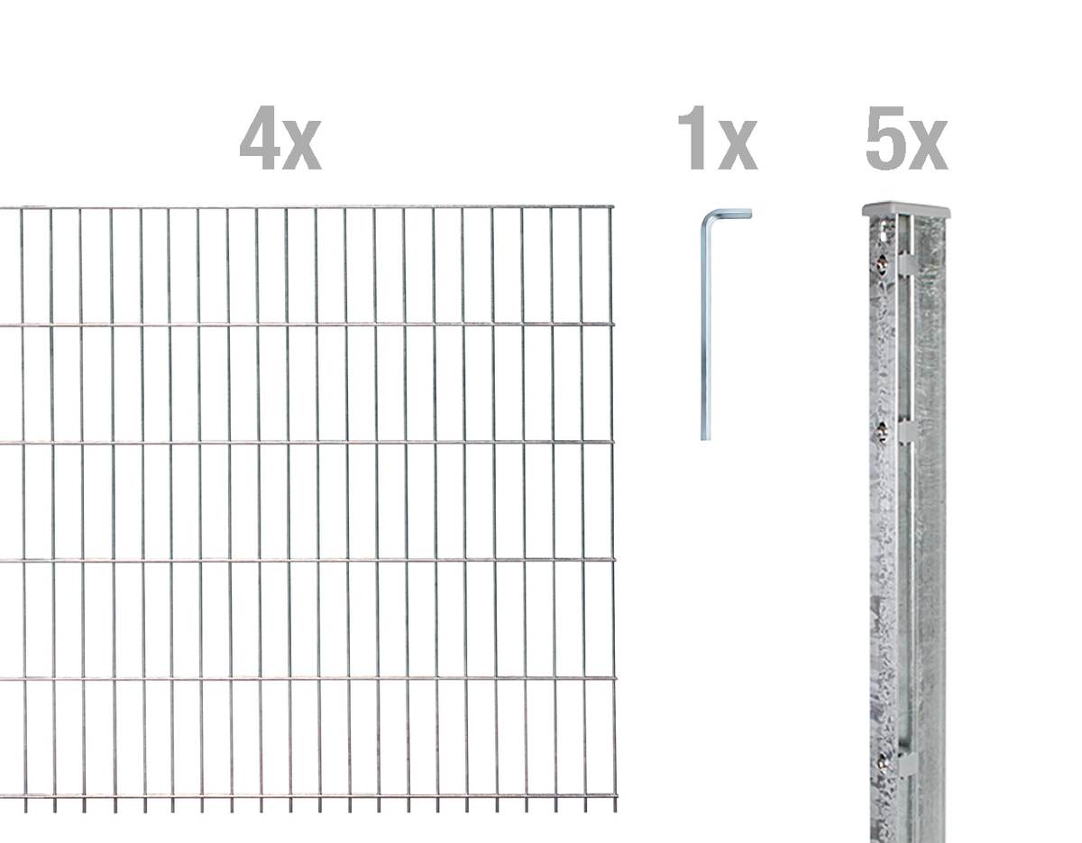 Alberts Komplettset Doppelstabmattenzaun Überstand, 2,5 m Matten, Feuerverzinkt, 6|5|6, Flacheisen Produktabbildung