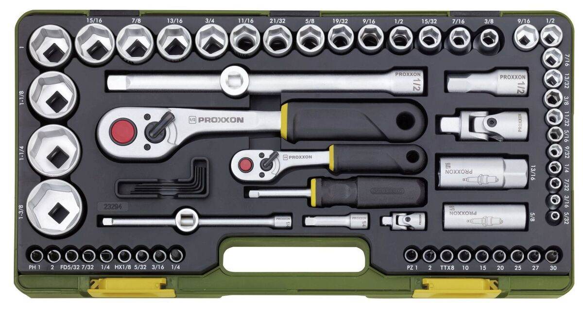 Proxxon Steckschlüsselsatz für zöllige Schraubengrößen 65-teilig Produktabbildung