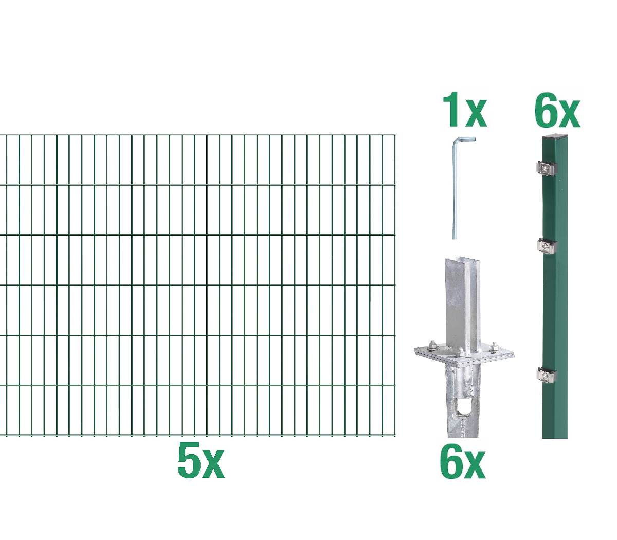 Alberts Komplettset Doppelstabmattenzaun Grün mit Bodenhülse, 2m Matten, Höhe 80-140 cm Länge 4-30 m Produktabbildung