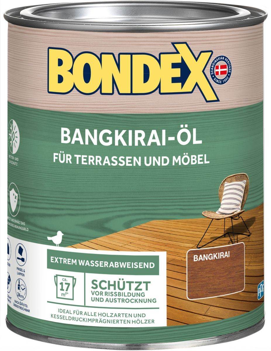 BONDEX Gartenholz Bangkirai-Öl, Wasser-stop Abperleffekt, Wetterschutz, UV-Schutz, 0,75 l Produktabbildung