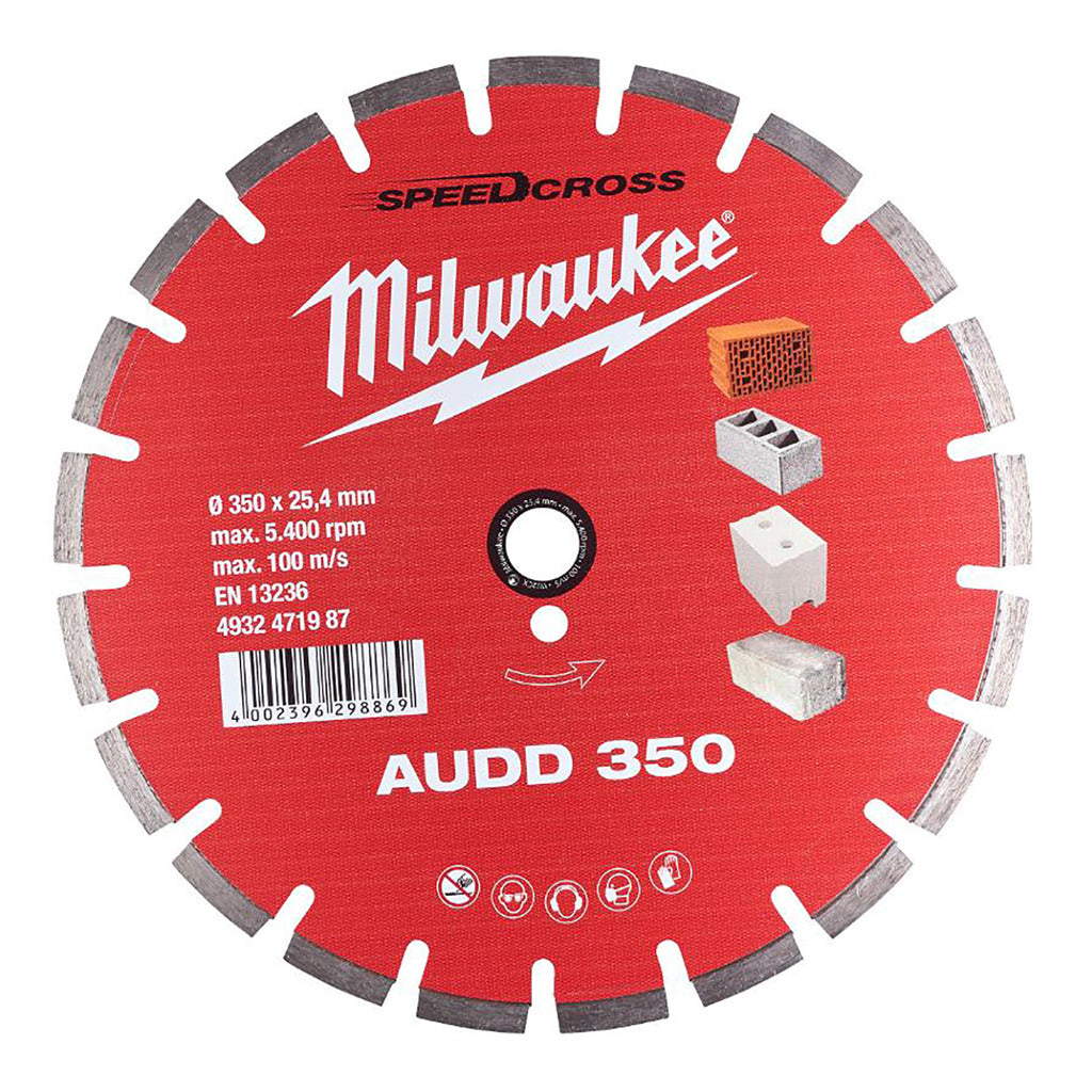 Milwaukee Speedcross Diamanttrennscheibe, Ø 350 mm, AUDD, für harte Materialien, 10 mm Segmenthöhe Produktabbildung