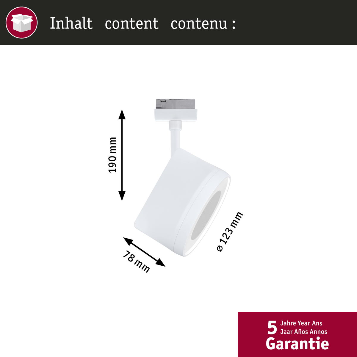 Paulmann URail LED Spot Arena in Signalweiß 15W 850lm 2700K Produktabbildung 11