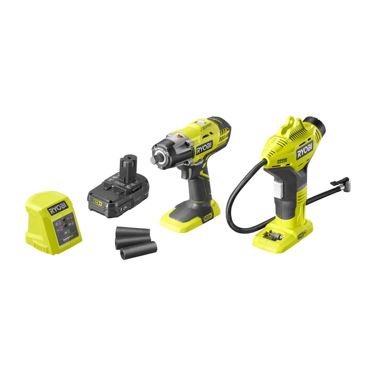 Ryobi Akku-Radwechsel Set 18V R18IWPI-115G | 18 V Akku-Schlagschrauber & Kompressor| Reifenwechsel Produktabbildung