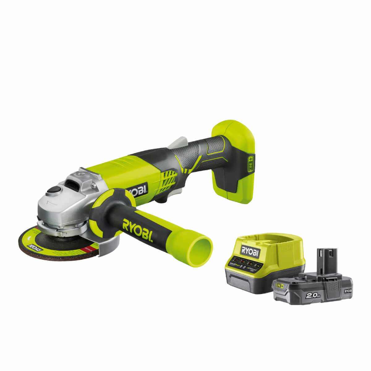 Ryobi Akku-Winkelschleifer ONE+ 18 V mit Akku + Ladegerät R18AG-0 Schleifer Produktabbildung
