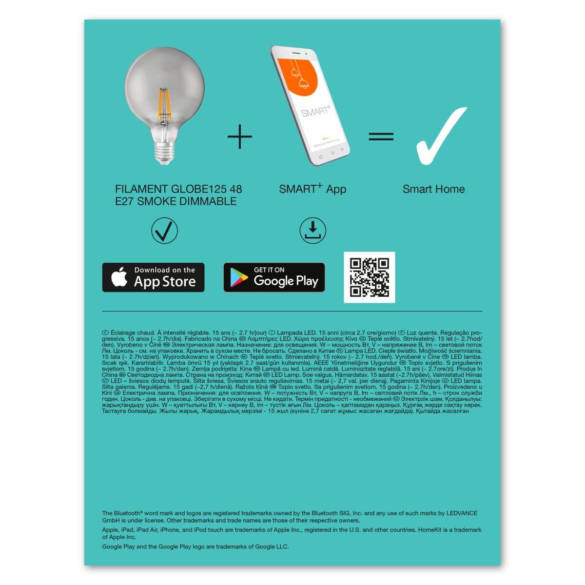 Ledvance SMART+ Bluetooth LED Globe, E27, 6 W = 48 W, 600 lm, 2700 K, Warmweiß, Dimmbar Produktabbildung 3