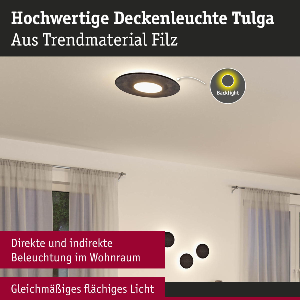 Paulmann LED Deckenleuchte Tulga in Anthrazit 32,5W 2000lm Produktabbildung 5