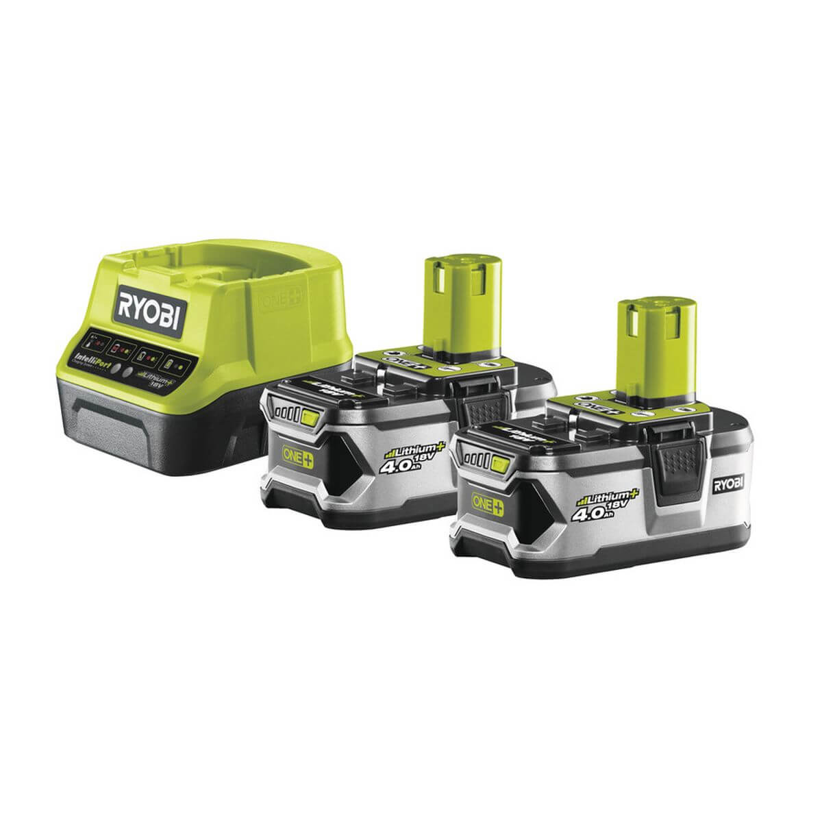 Ryobi ONE+ 2x 4,0 Ah Akkus & Schnellladegerät | 18 V RC18120-240 | Starterset für alle ONE+ Geräte Produktabbildung