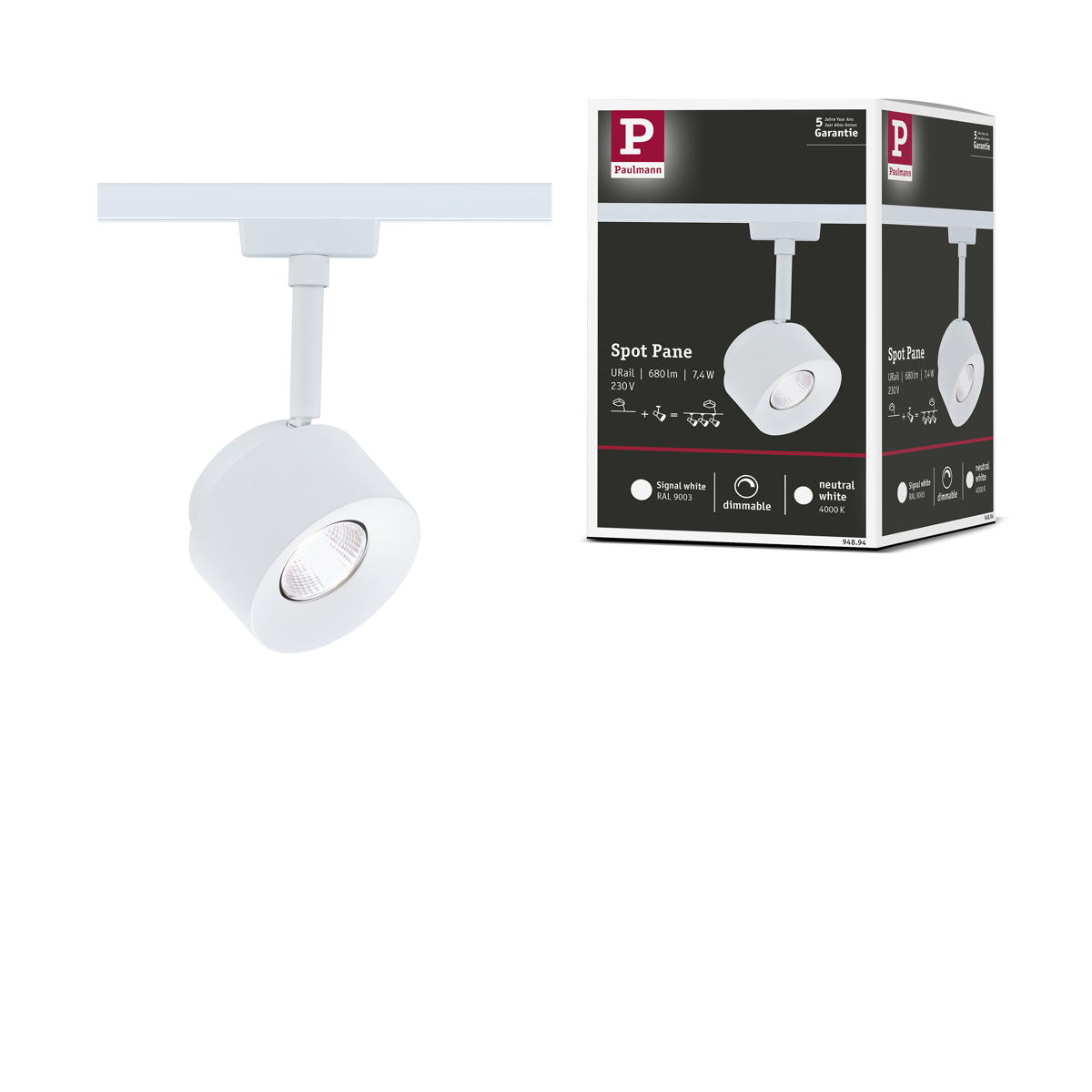 Paulmann URail LED Spot Pane in Signalweiß 7,4W 680lm Produktabbildung 14