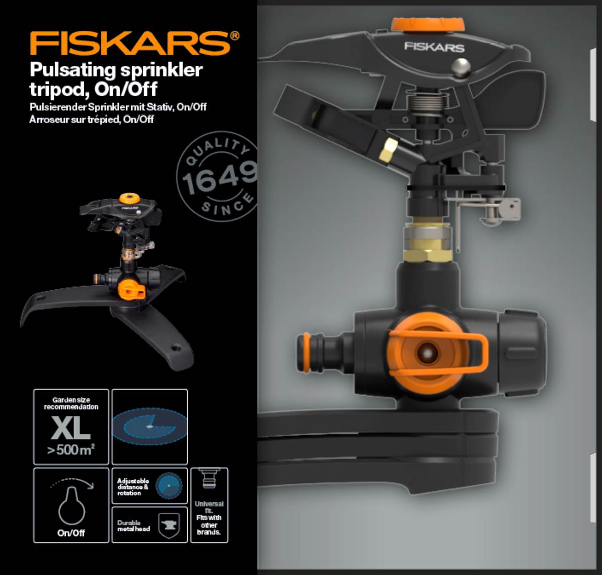Fiskars Impuls Sprinkler  XL mit Sprühbild- & Rotationskontrolle, 26 m Reichweite für grosse Gärten Produktabbildung 4