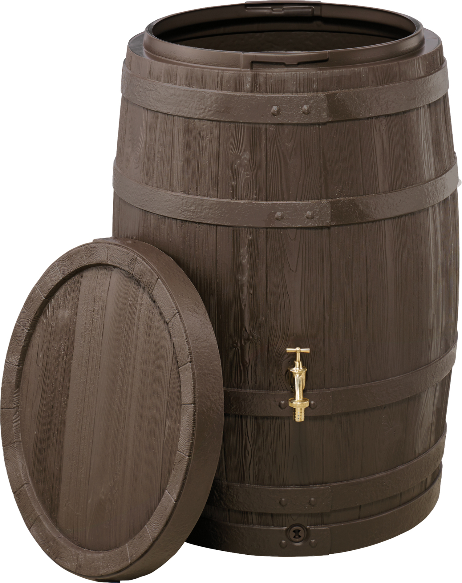 GARANTIA Regenfass BARRICA, 420 Liter, braun, Holzfass-Optik, mit Schlauchset & abnehmbaren Deckel Produktabbildung 2